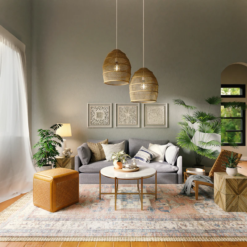 Curated furniture and material samples for interior design selection